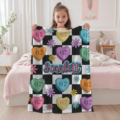 Personalized 67 Valentines Day Candy Heart Blanket