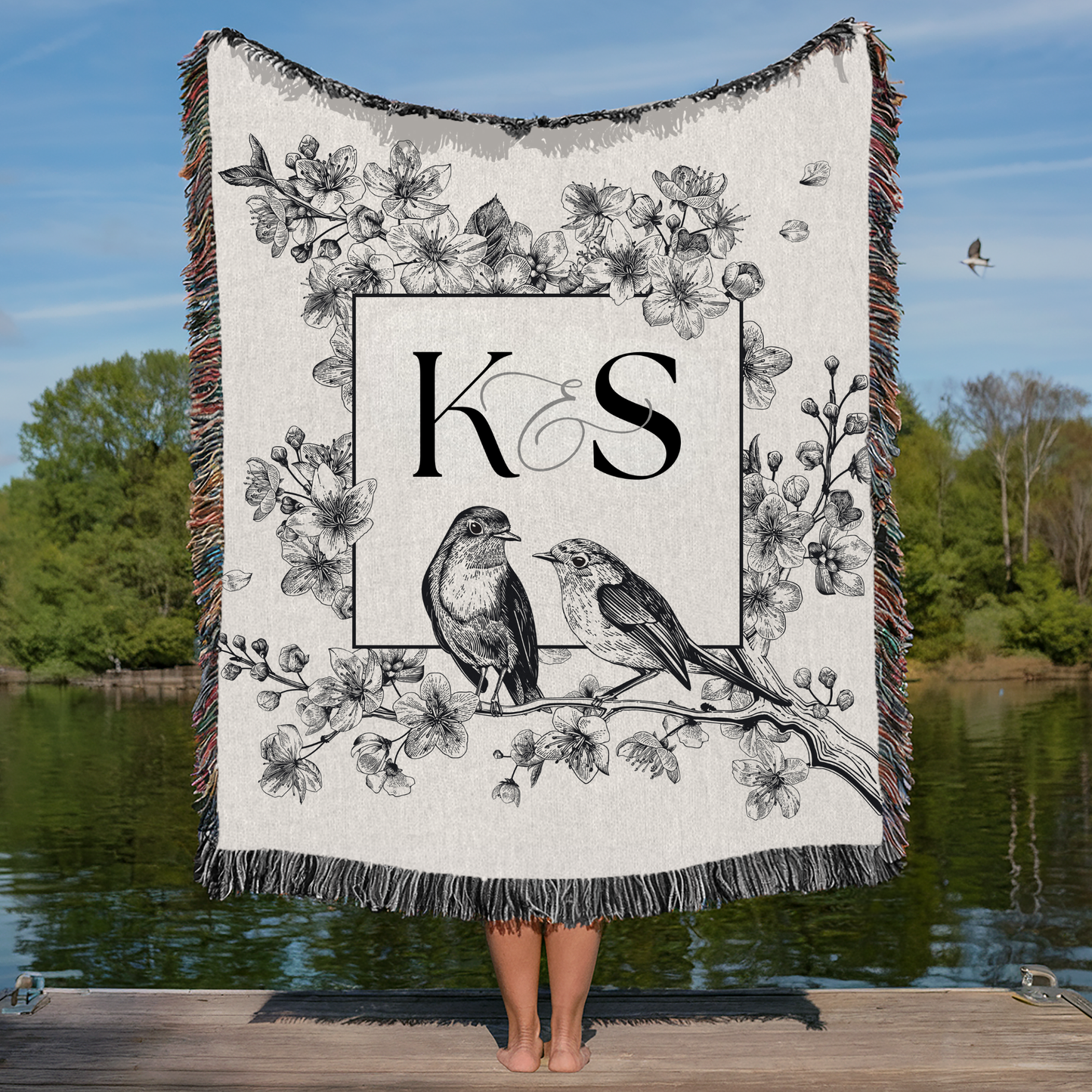 Personalized Wedding Anniversary monogram cotton woven blanket