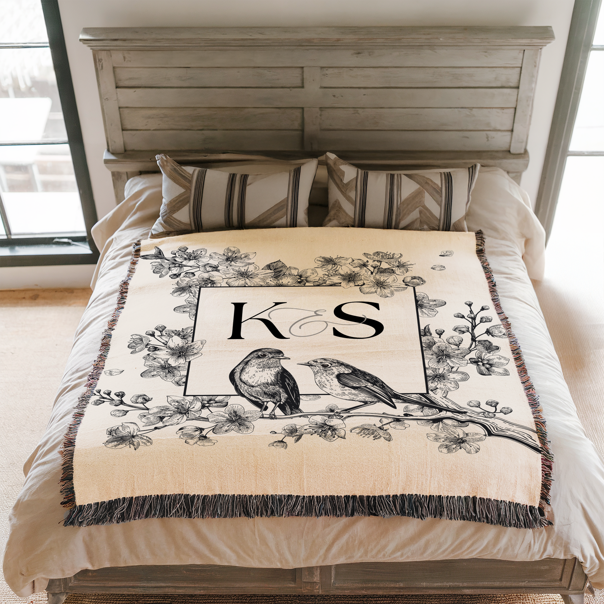 Personalized Wedding Anniversary monogram cotton woven blanket