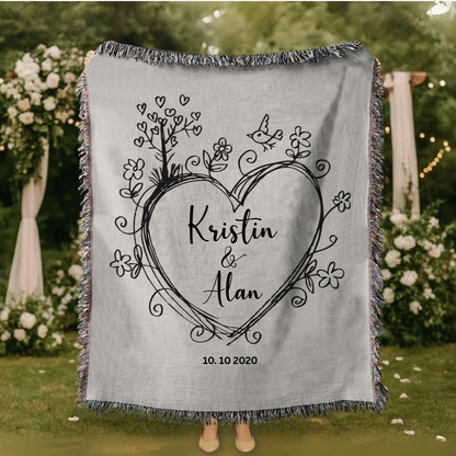 Personalized Wedding Cotton Woven Blanket with Custom Names & Est. Year