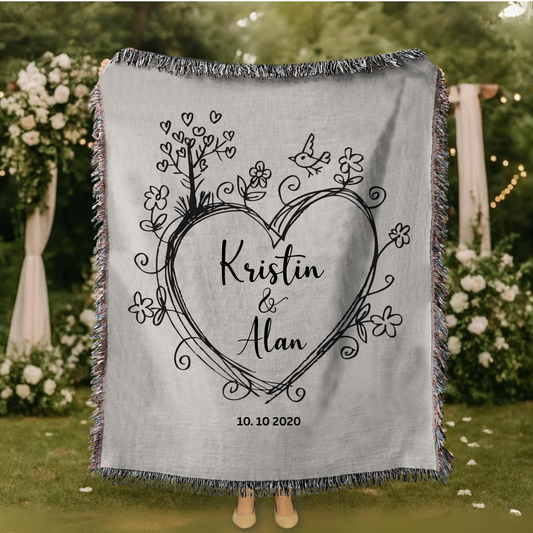 Personalized Wedding Cotton Woven Blanket with Custom Names & Est. Year
