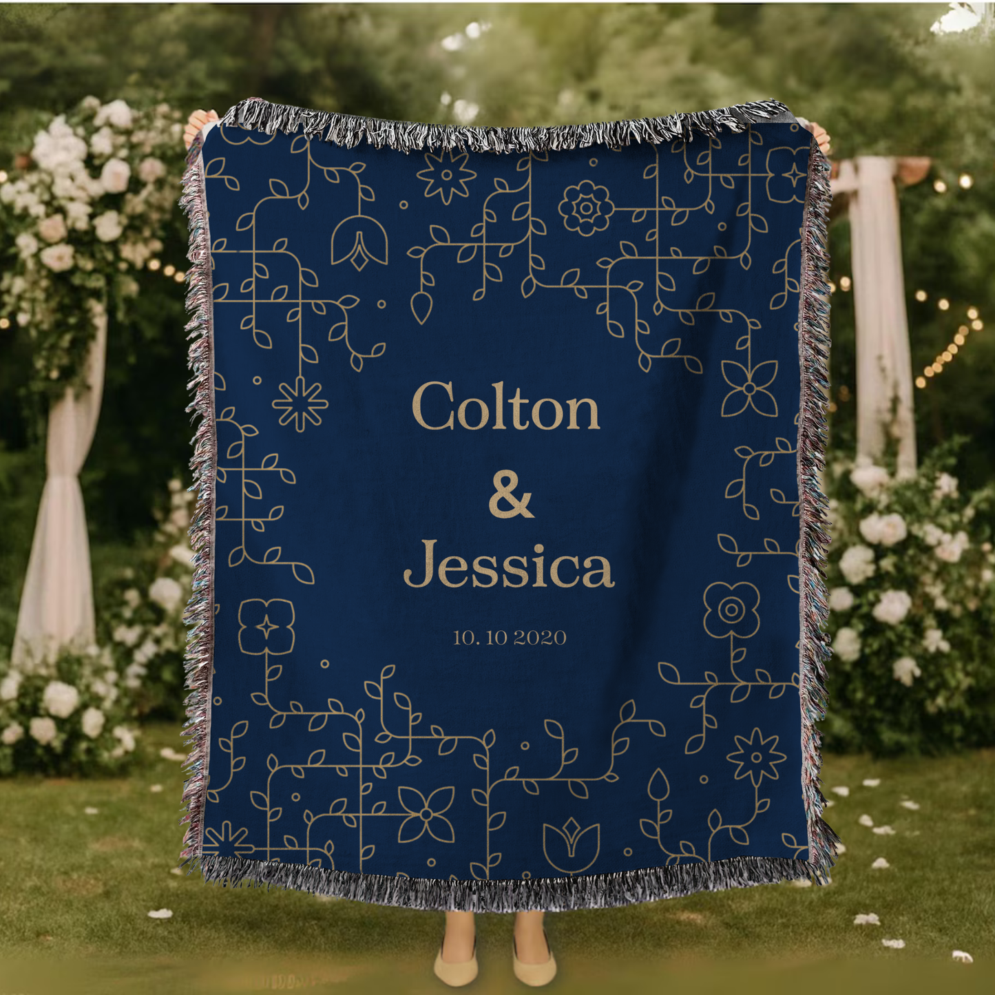 Personalized Wedding Blanket - Custom Name & Date Woven Throw