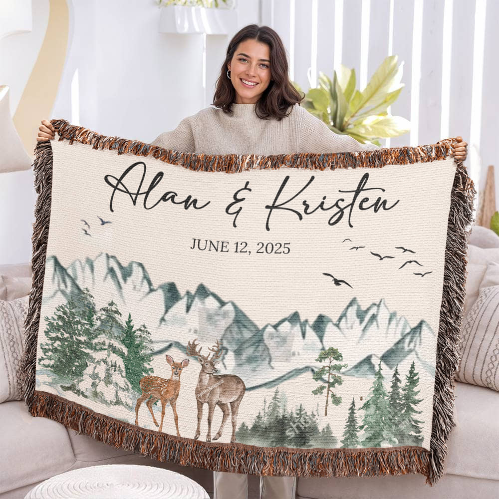 Mountain Adventure Personalized Couples Soft Woven Blanket gift for Newlyweds