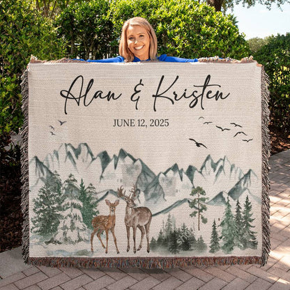 Mountain Adventure Personalized Couples Soft Woven Blanket gift for Newlyweds
