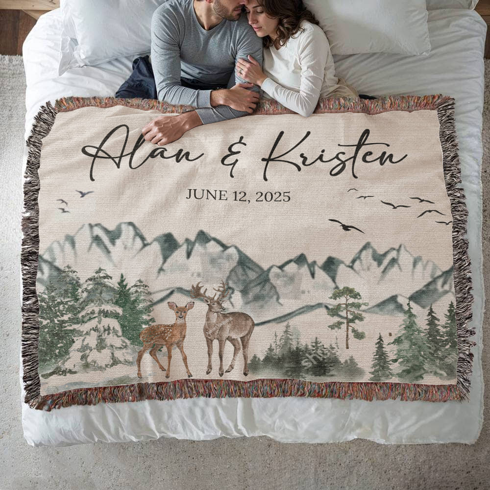 Mountain Adventure Personalized Couples Soft Woven Blanket gift for Newlyweds