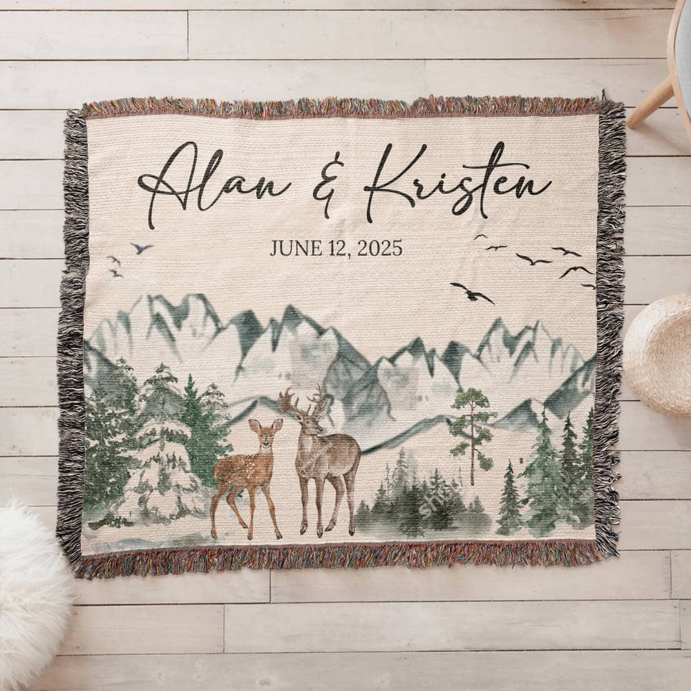 Mountain Adventure Personalized Couples Soft Woven Blanket gift for Newlyweds