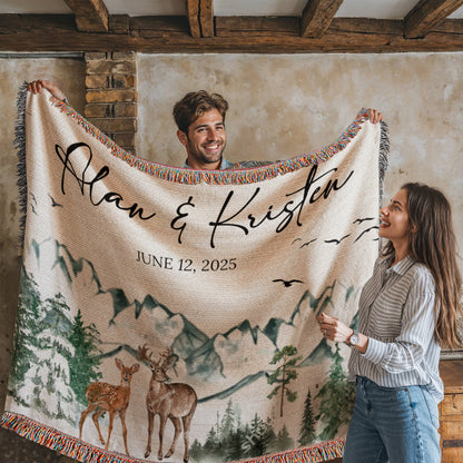 Mountain Adventure Personalized Couples Soft Woven Blanket gift for Newlyweds