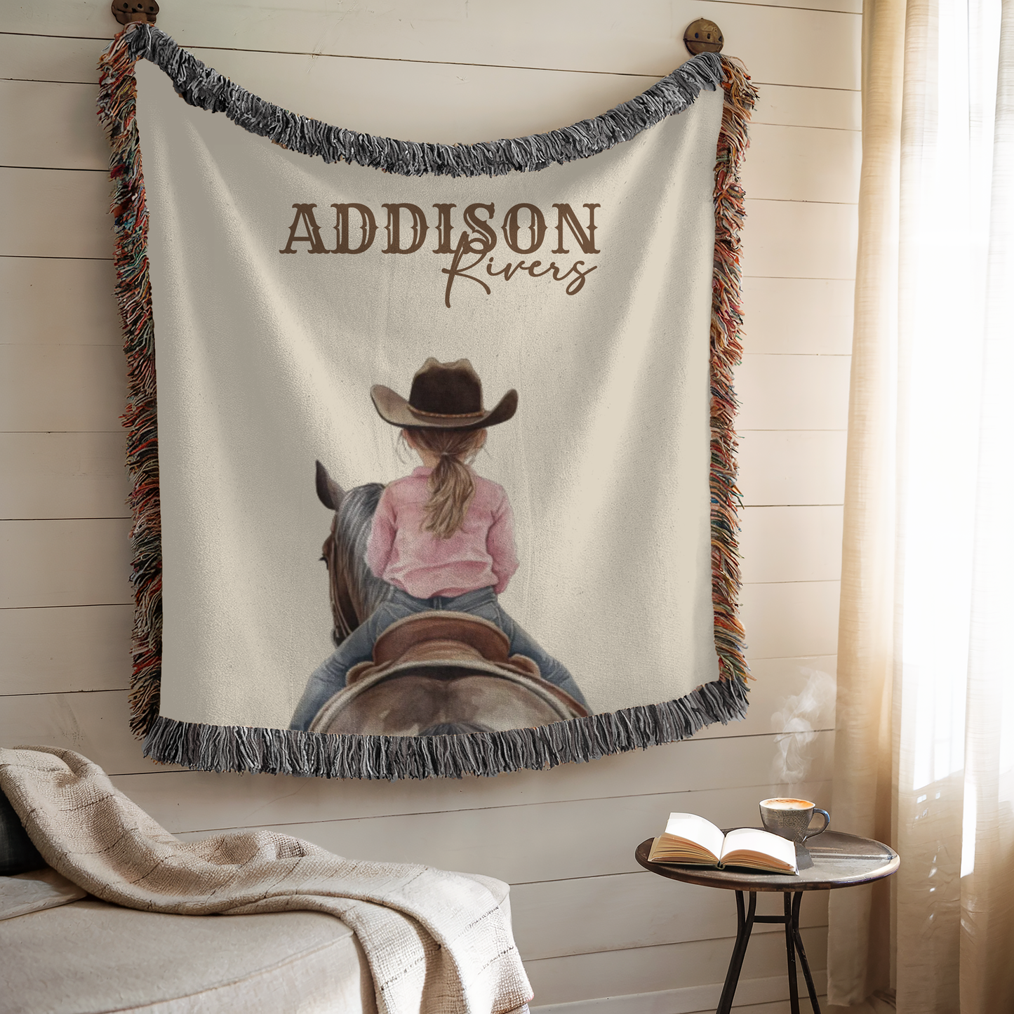 Personalized Western Cowgirl Baby Name Blanket, Custom Name Cotton Woven Baby Blanket